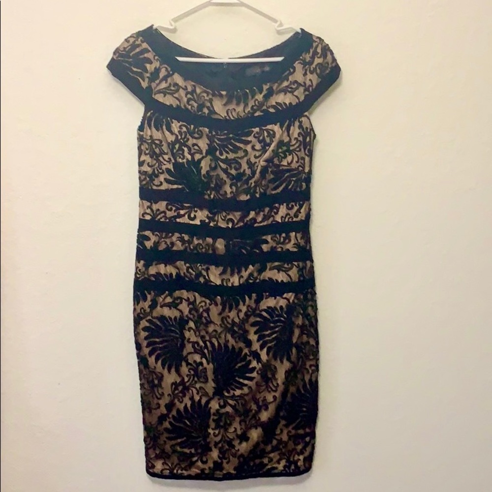 Tadashi Shoji black and nude lace dress 10
